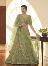Fashionable Mehendi Colour Lehenga Choli